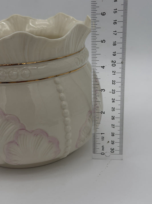 Belleek Ireland Porcelain Rosemore Pink Shell Gold Trim 6" Planter/Bowl Large