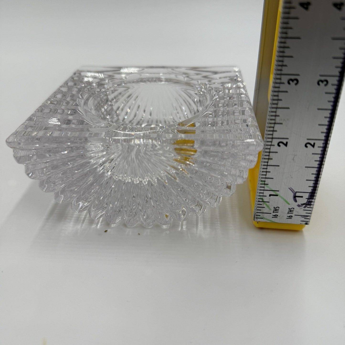 VTG Late 20th Century Art Deco Cut Crystal "Vide Poche" Trinket Bowl, 4.3*4.3*2"