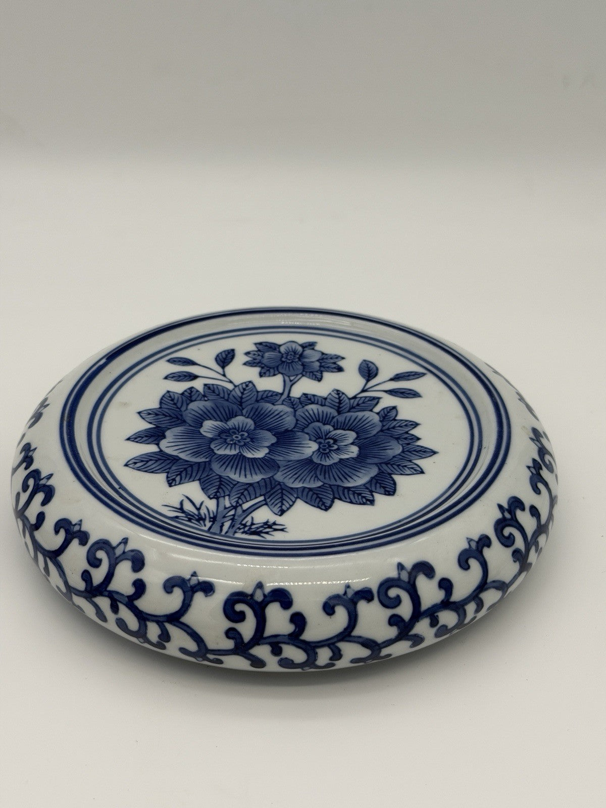Vintage Chinese Round Base Plant Stand Trivet Blue/white Chinoiserie Porcelain
