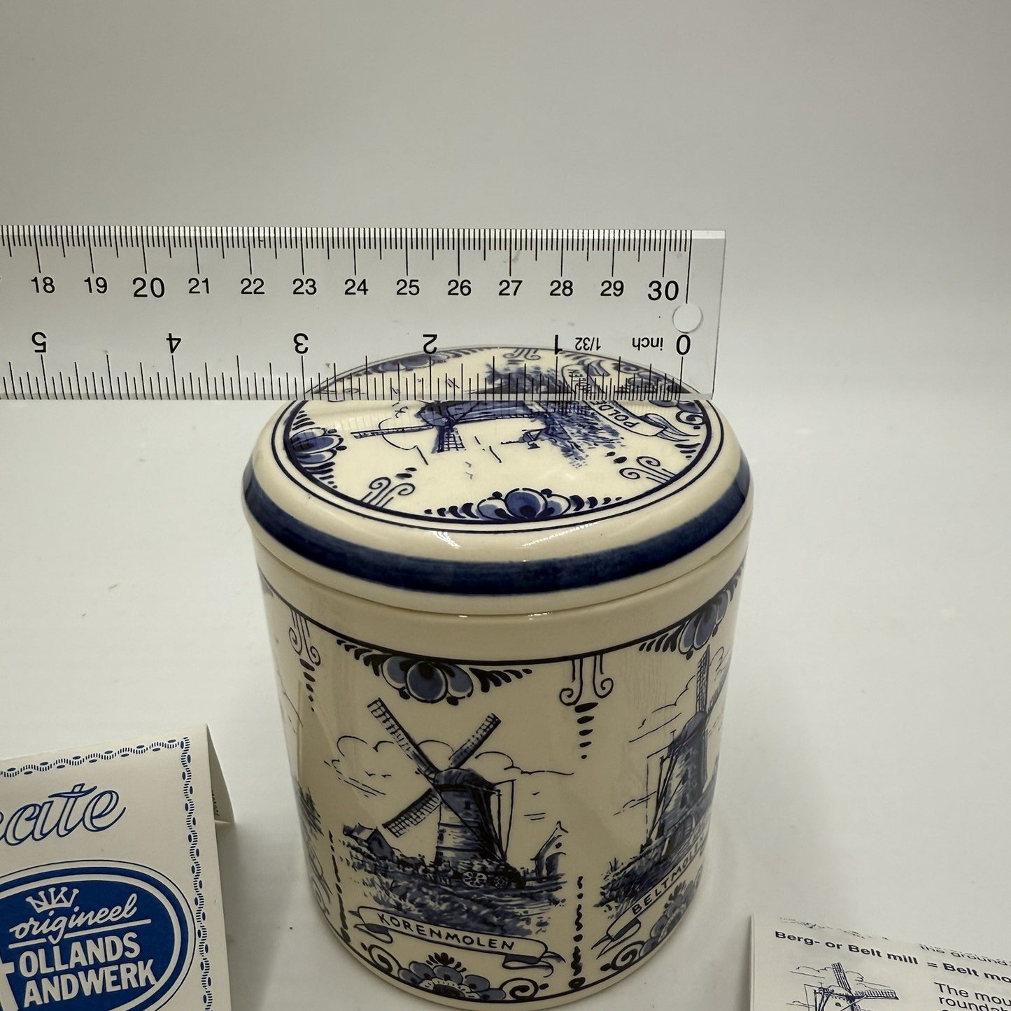 Vintage Delft Blue Windmill Storage Canister Hand Painted Dutch COA Paperwork