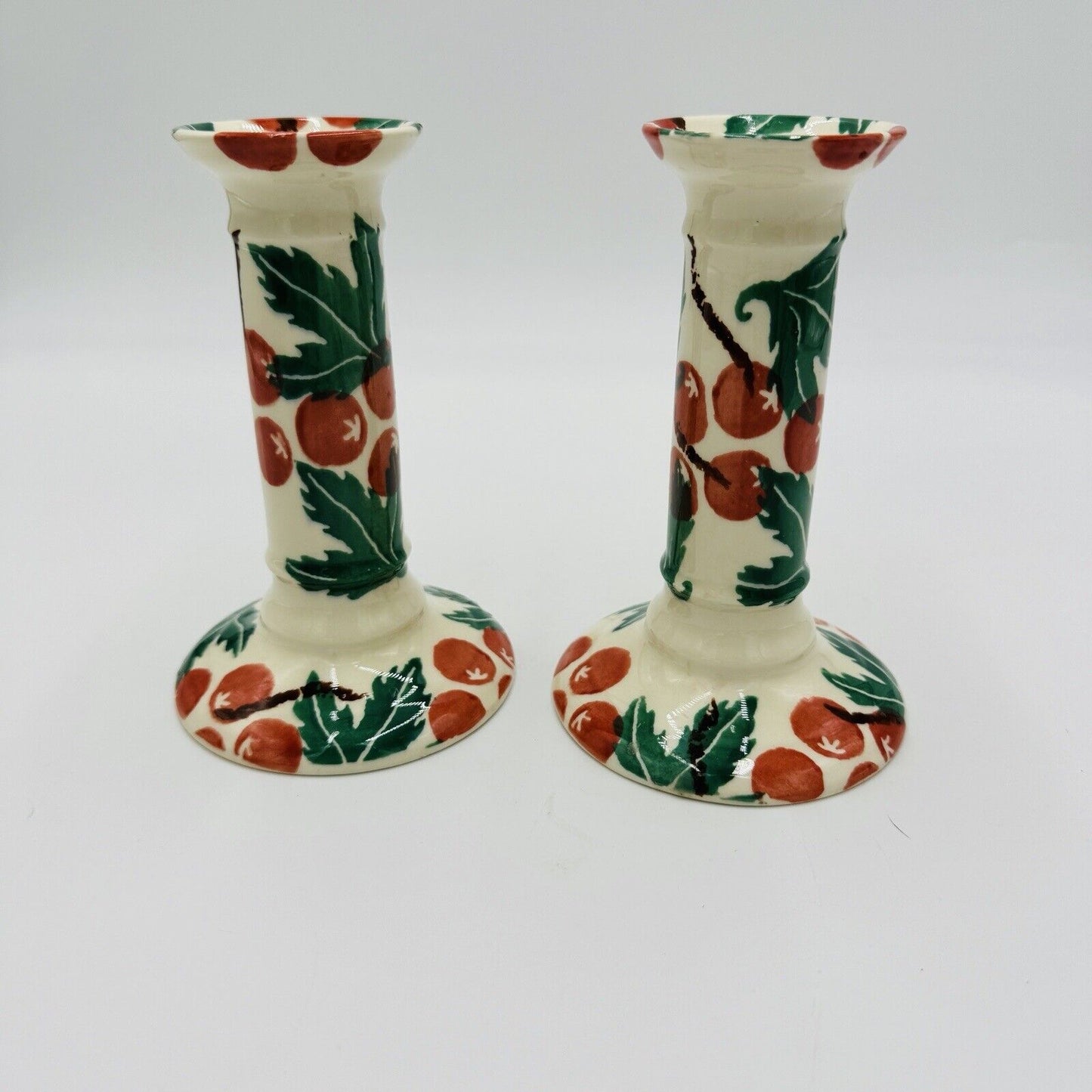 Moorland Candle Holders Staffordshire England Hand Painted Ceramic 6in Antique