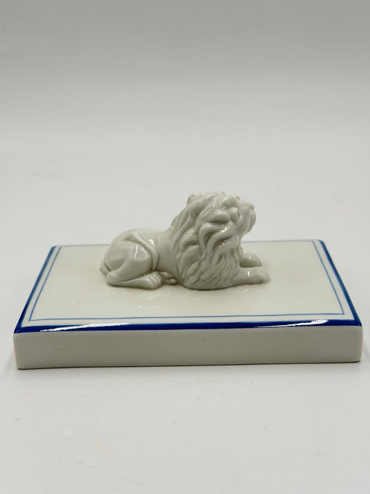 Nymphenburg Porcelain Germany Bavarian Lion Blue Border Antique Figurine