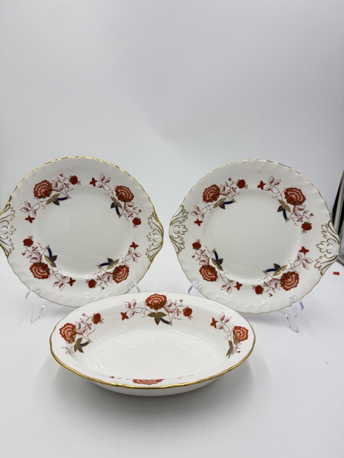 Royal Crown Derby English Porcelain BALI A.1100 XXXIII Vegetable Bowl & 2 Plates