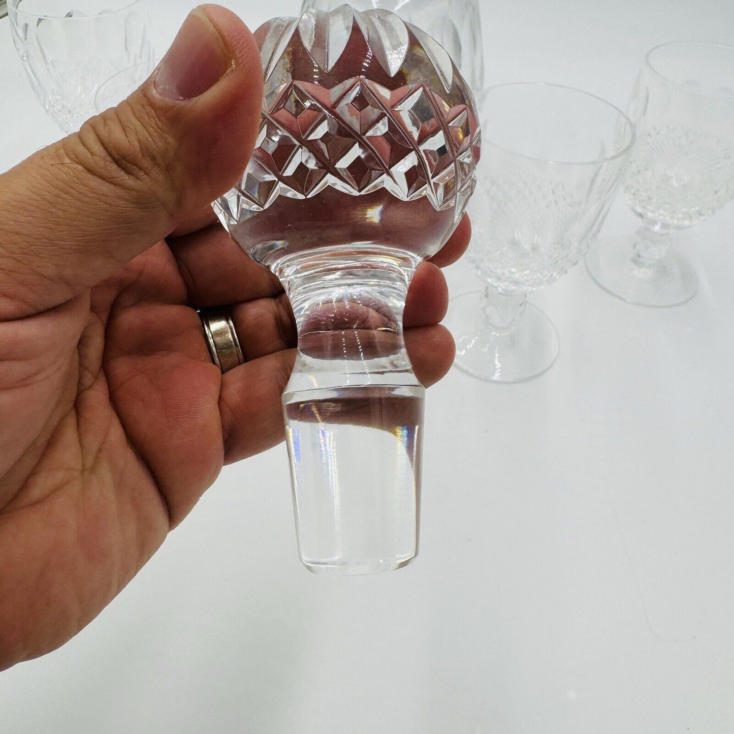 Waterford crystal colleen pattern decanter & 4 claret wine glasses Irish Clear