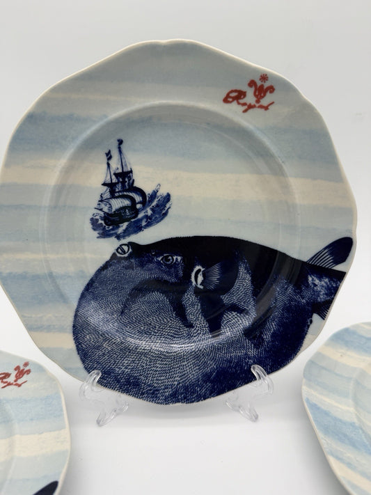 Anthropologie From the Deep SET 4 Salad Dessert Plate 7.5” Ocean Fish Nautical