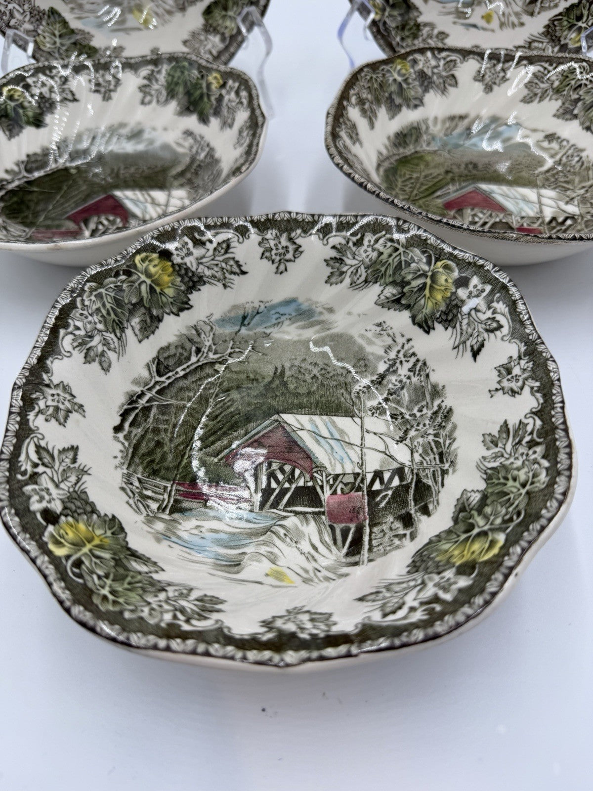 Vintage Johnson Bros The Friendly Village Porcelain English Bowls Set 5 Bridge