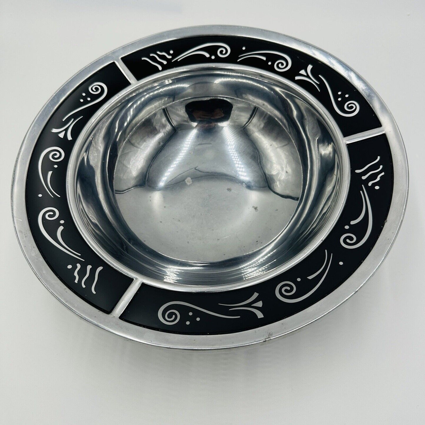 Lenox Serving Bowl Black Glass Decorative Rim Spyro Round Salad Metal Ware