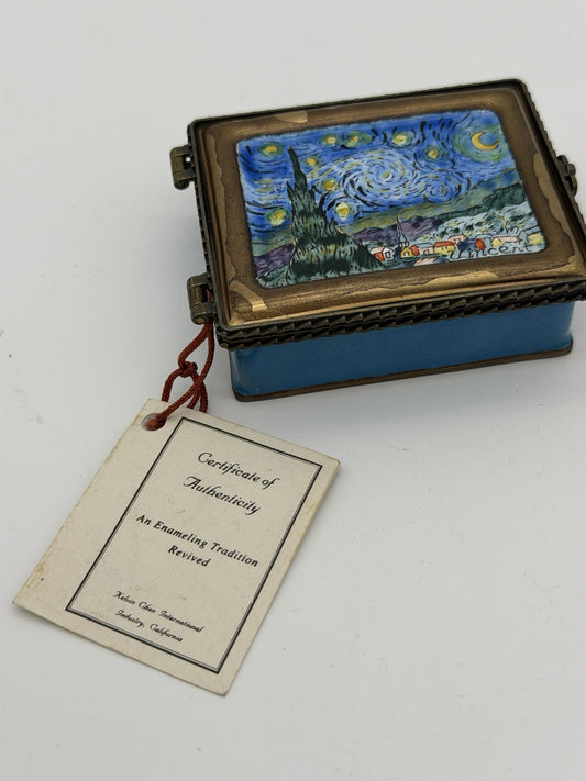 Kelvin Chen Enamel Painted Van Gogh Starry Night trinket Box Signed & COA