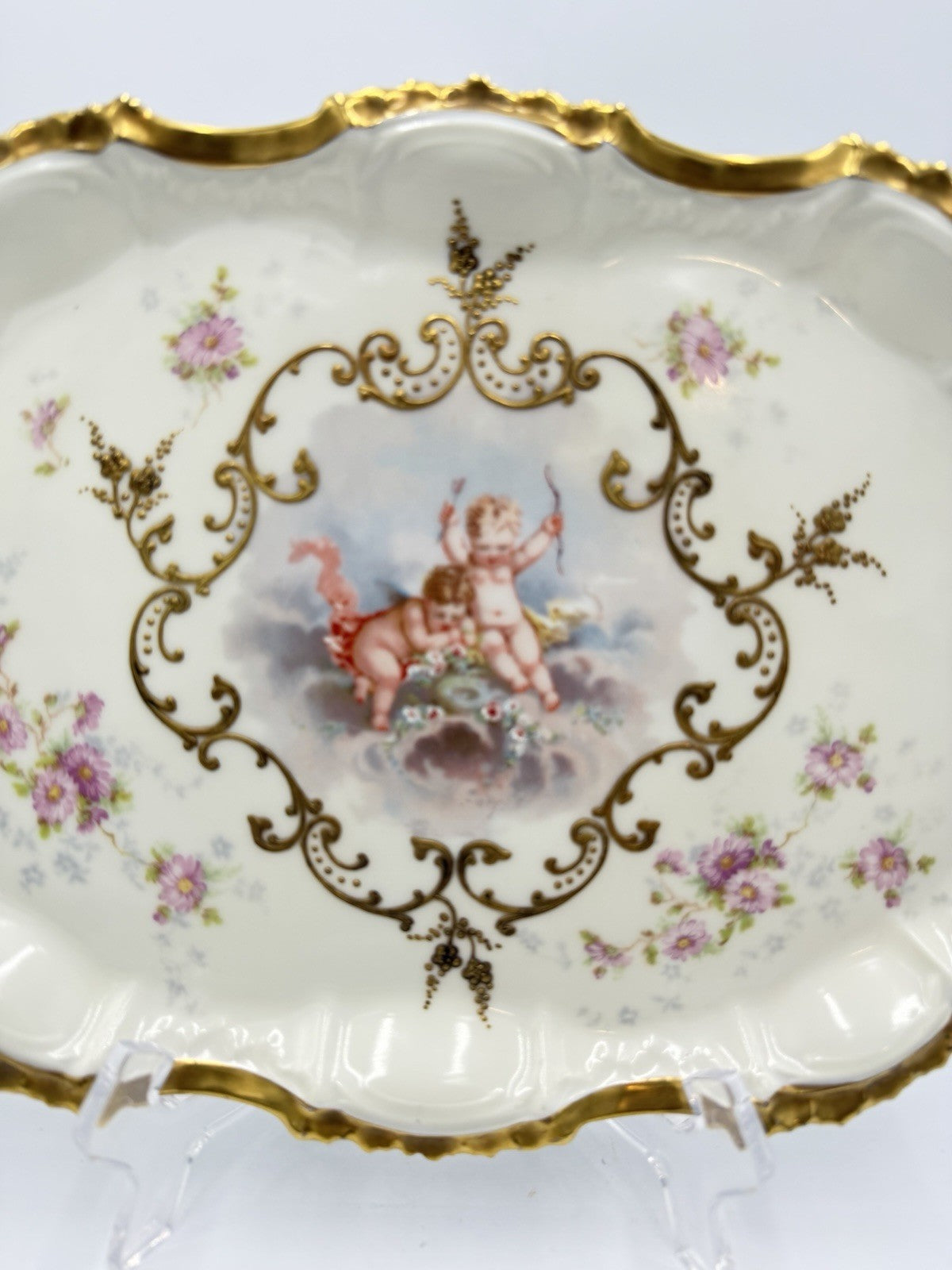 Antique AK Limoges France Cupid Cherubs Gilded Large Rectangle Platter Porcelain