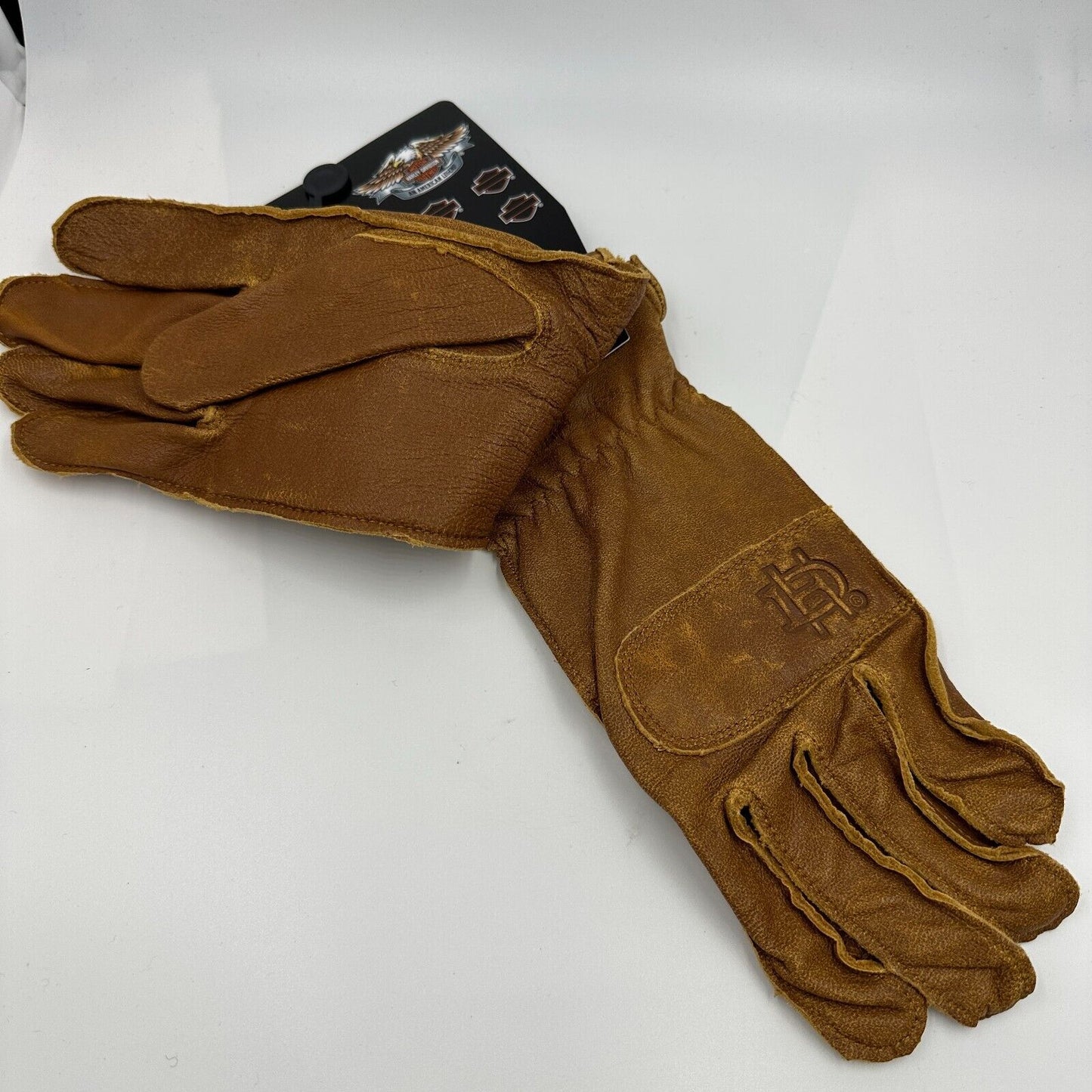 Harley-Davidson Women's Skin Gloves Work-Wear Inspired Goat Tan 98355-17VW Tag