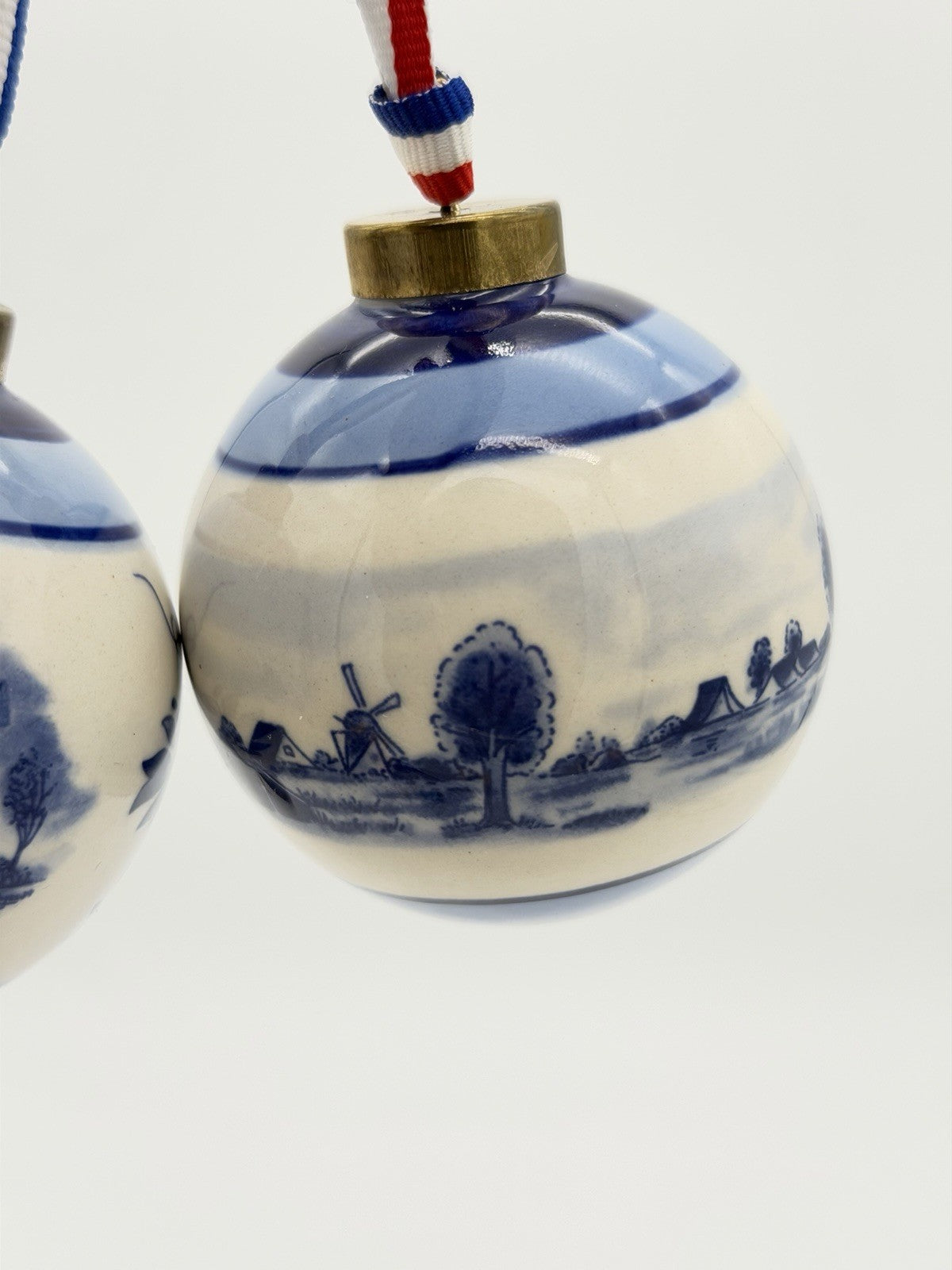 Delft Art Dutch Pottery Blue White Windmill Porcelain Christmas Ball Ornaments