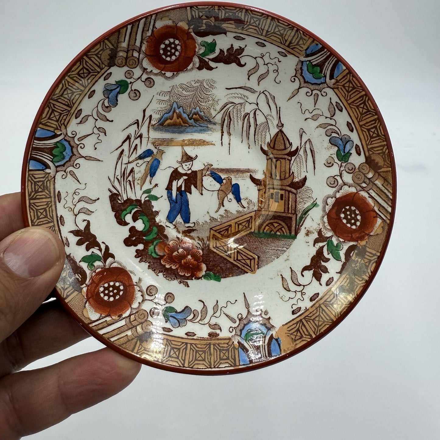 Antique 1875 Opaque de Sarreguemines Kyoto Demitasse Tea Cup & Saucer Set