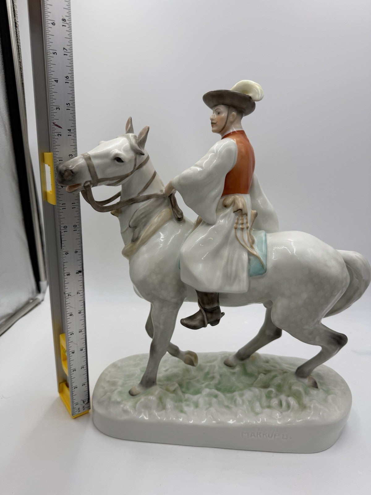 Large Herend Hungary porcelain sculpture #5593 Csikos man on horseback 16”H Mint