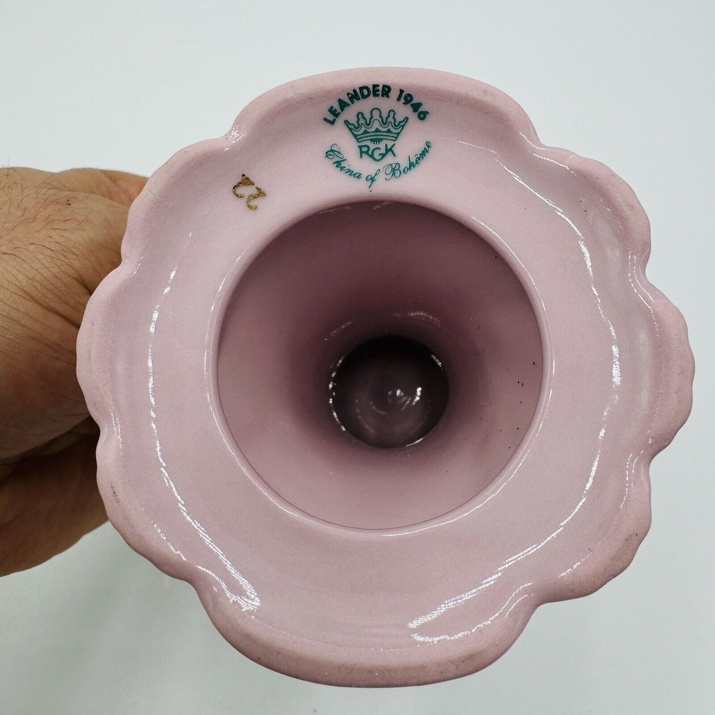 Leander 1946 RGK China Of Boheme Pink Floral Candleholder Porcelain Vintage