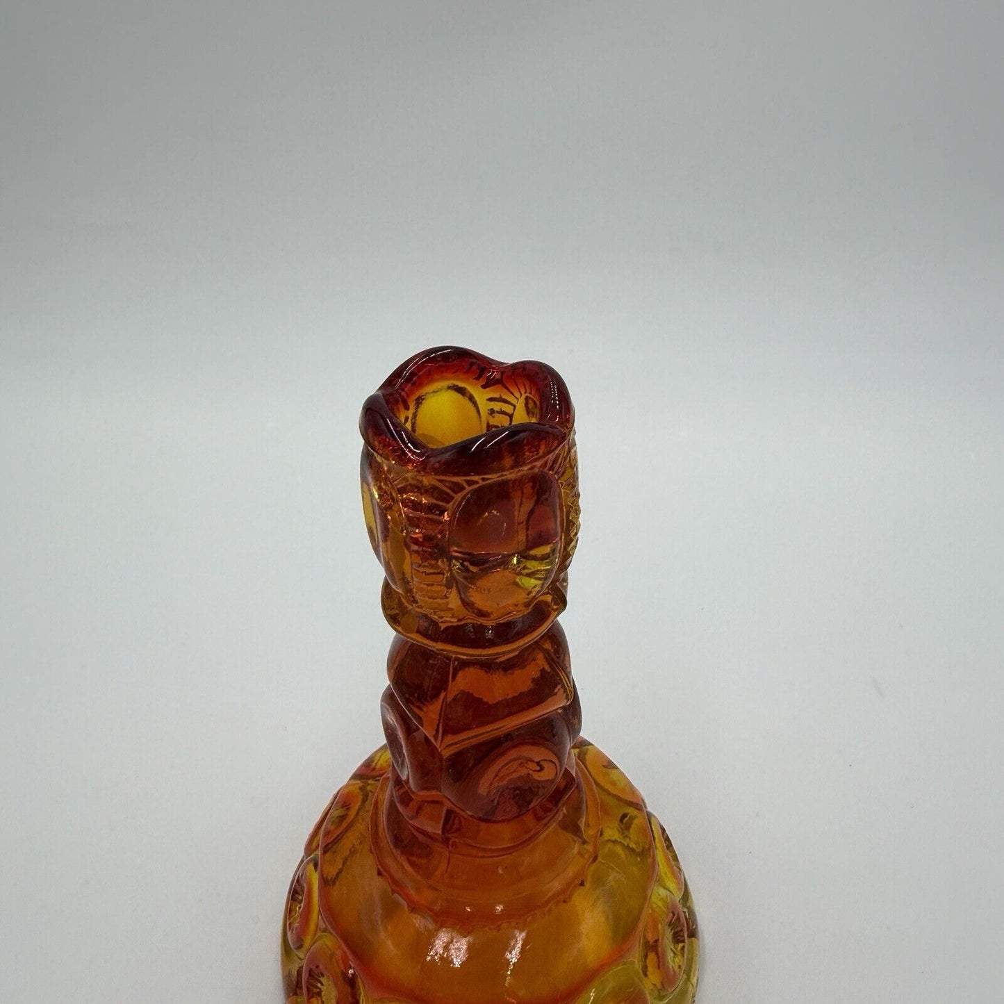 Vintage LE Smith Glass Moon & Stars Amberina Glass Candle Sticks 6” Orange Amber