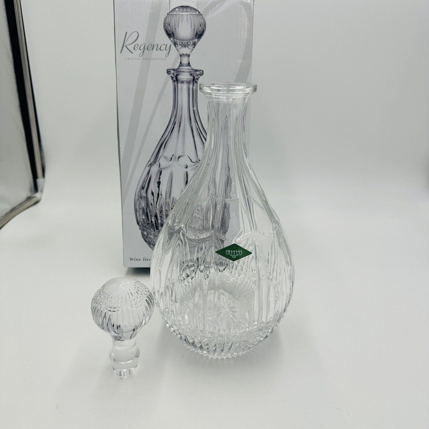 Shannon Crystal Wine Decanter Regency Bright Cut 14in H 46 oz Box