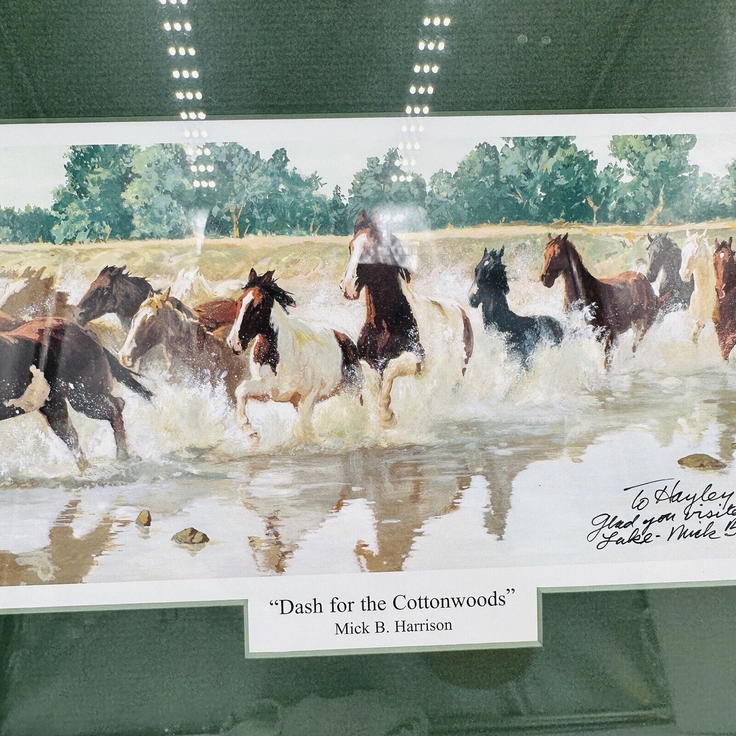Mick B. Harrison Horses Print Frame Dash For The Cottonwoods Signed COA Wall Art
