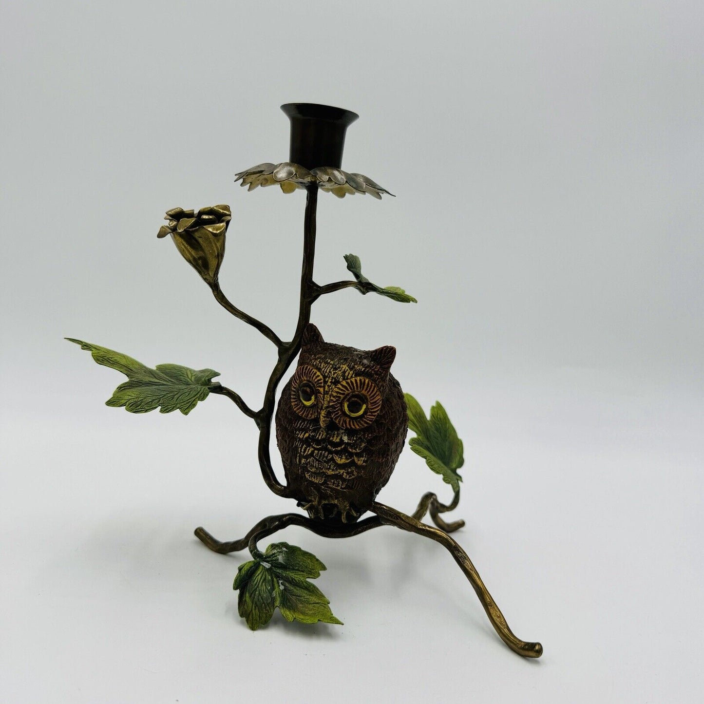 Mid century modern Metal Painted Solid Owl Candlestick