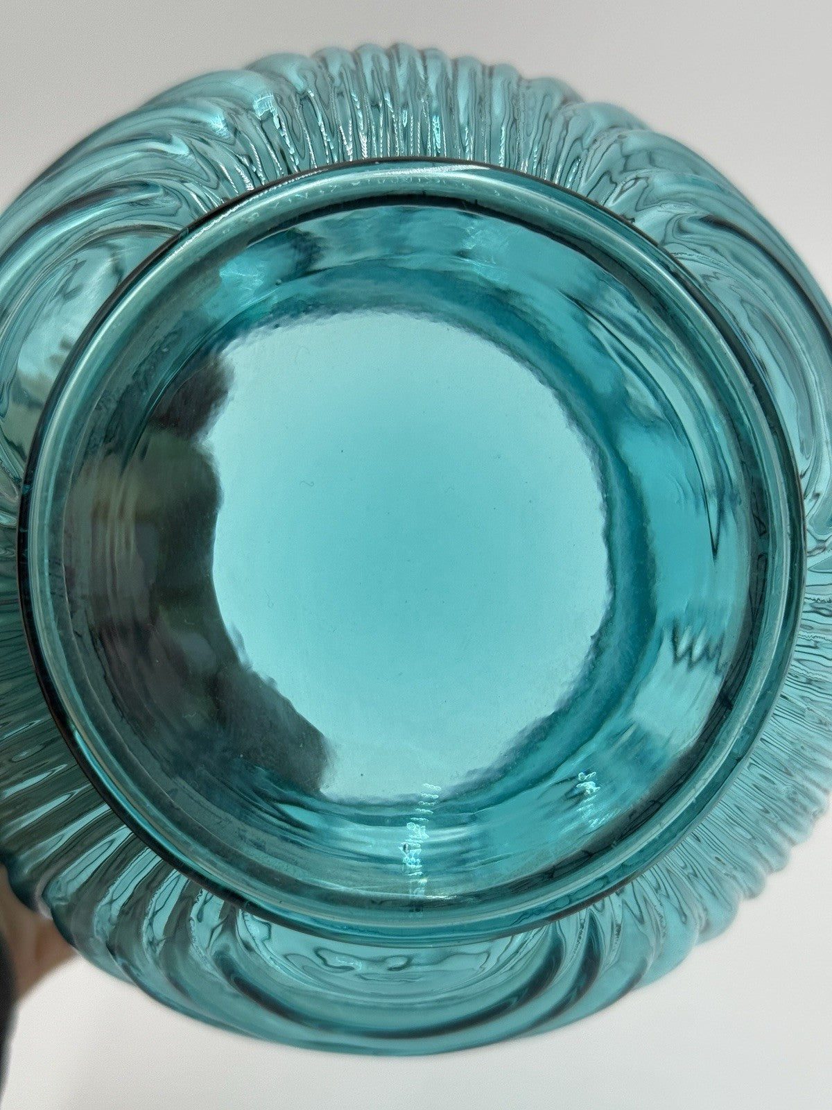 Vtg Fenton Art Glass Turquoise Teal Caprice Swirl w Bow Ruffled Edge Vase 6.5”
