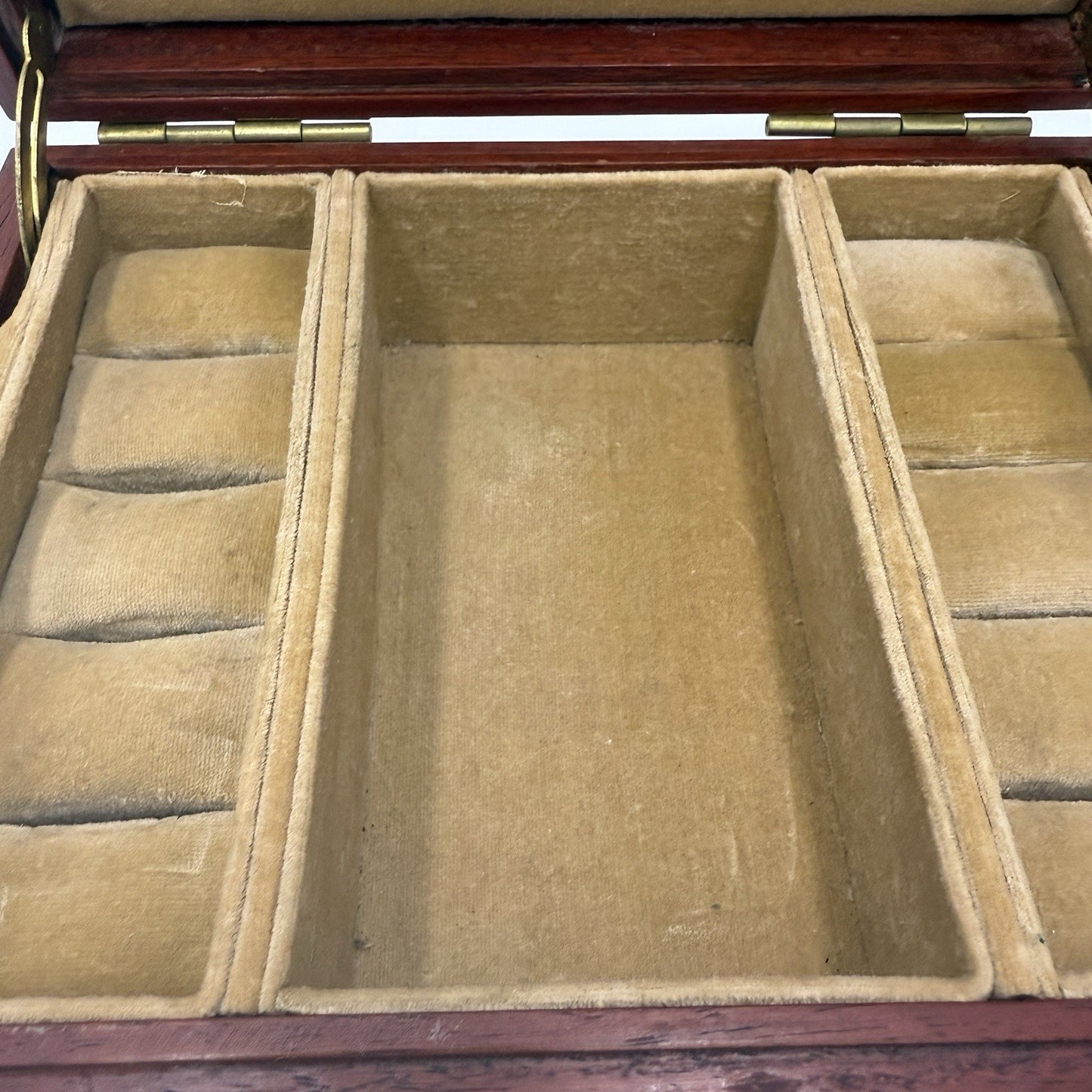 Chinese Classical Rosewood Brass Velvet Art Jewelry Case Trinket Box Wooden Asia