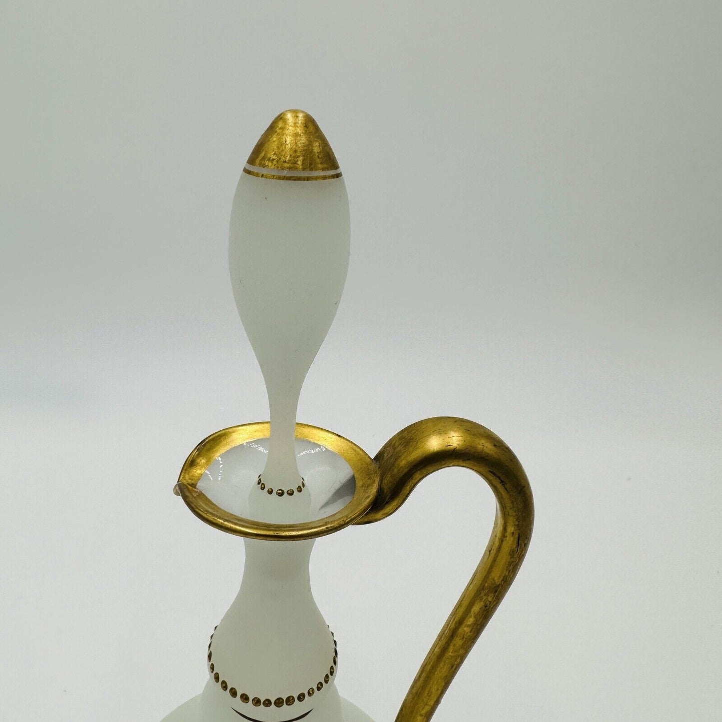 Glass Decanter Stopper Opaline White And Gold Trimmed Vintage Delicate Perfume