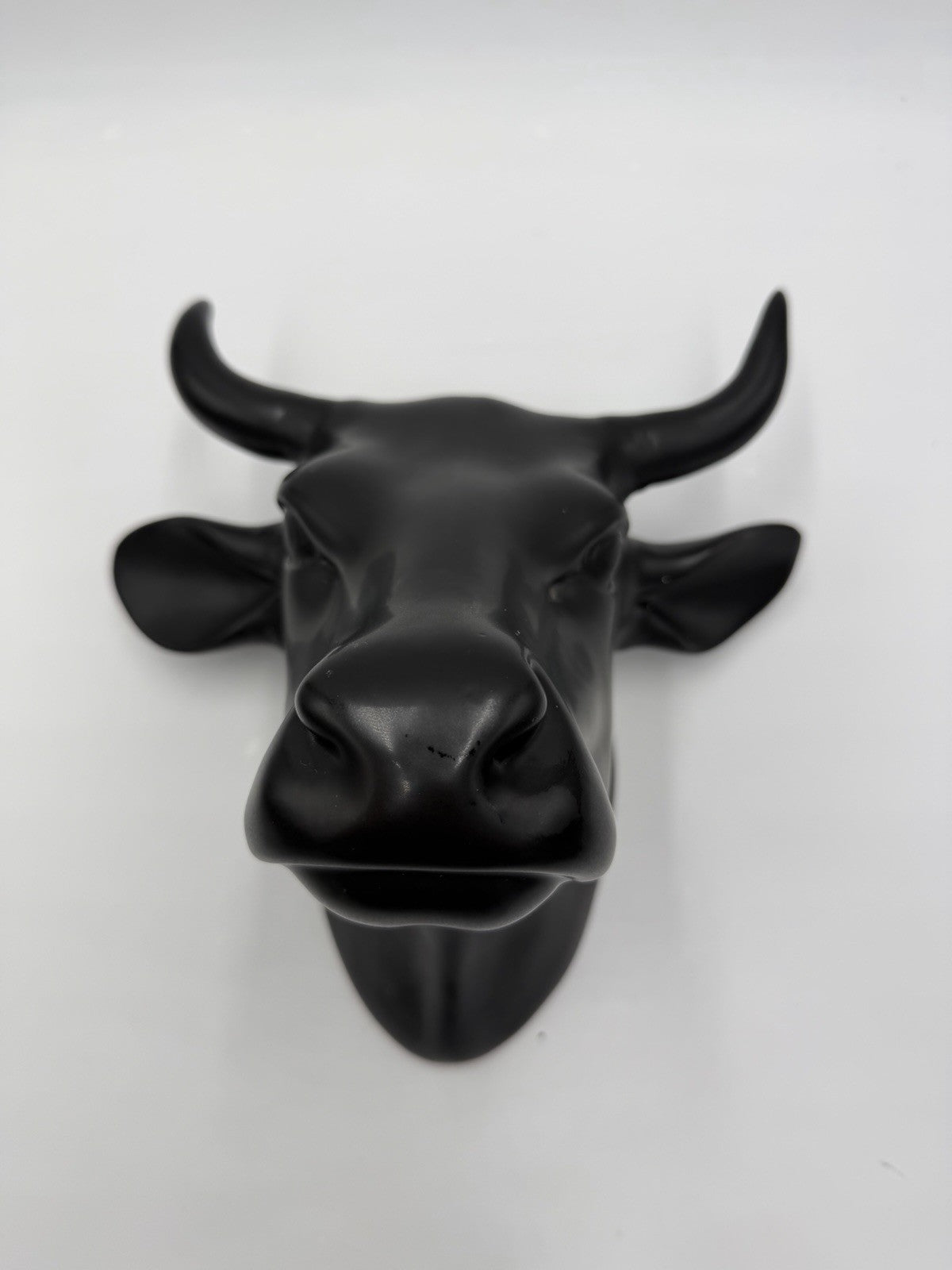 Rare Ceramic Cow Head Black Painted Wall Decor 10”Hx 9.5”W