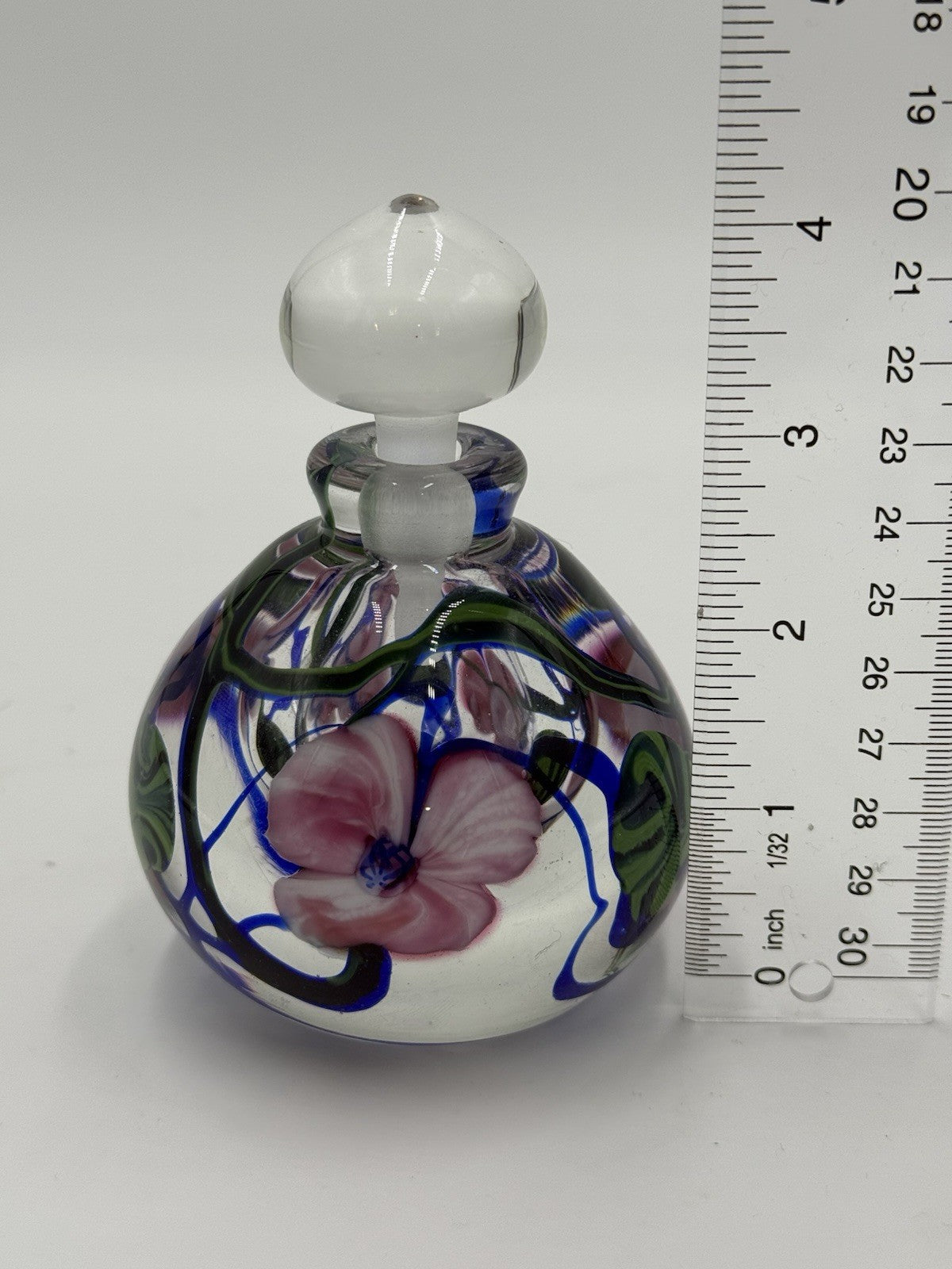 Richard Olma Art Glass Paperweight Perfume Bottle Signed Flower Vine Rare 4”