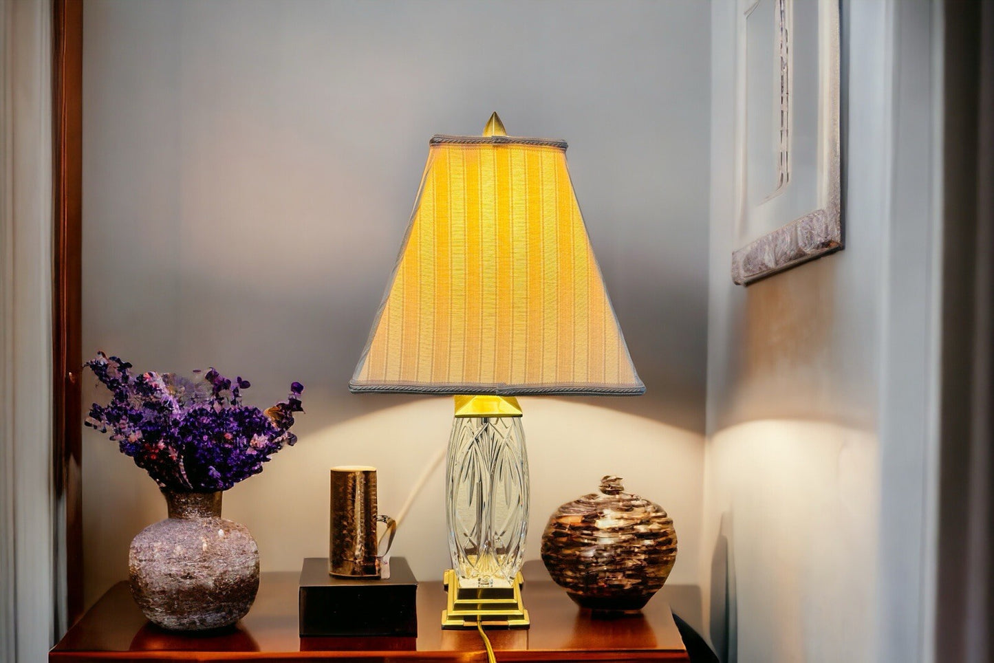 Waterford Finn Versailles Crystal Table Lamp w/Brass Base 26in Original Shades