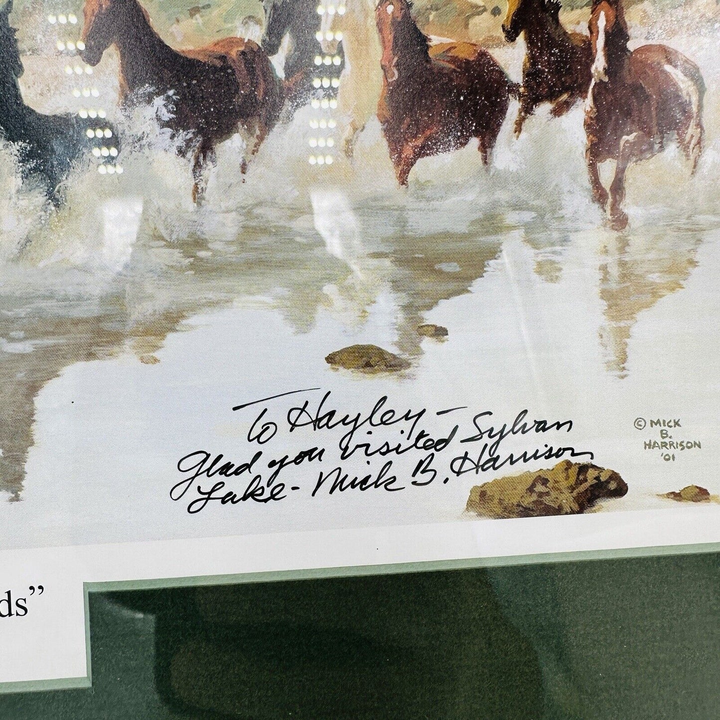 Mick B. Harrison Horses Print Frame Dash For The Cottonwoods Signed COA Wall Art