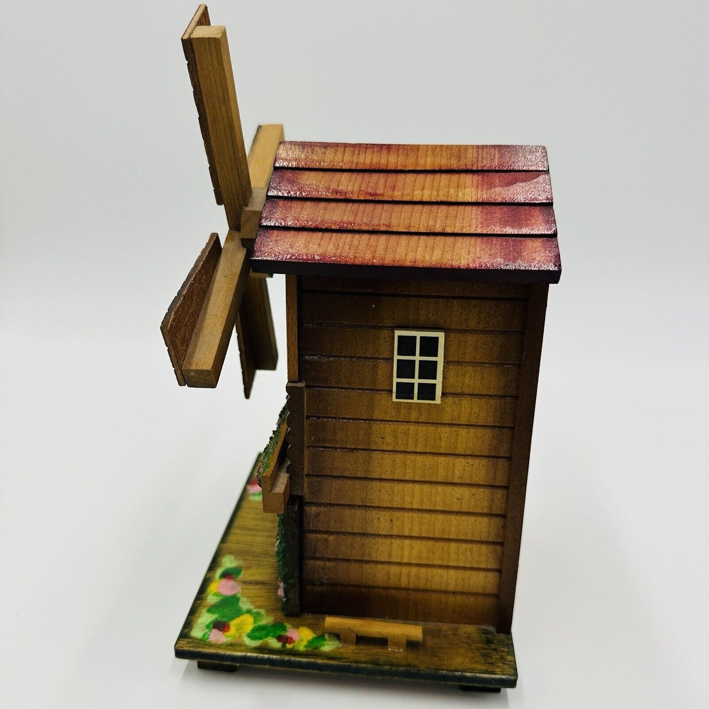 Wooden Jewelry Windmill Wood Box Shaped Dutch Vintage Hand-painted Home Decor