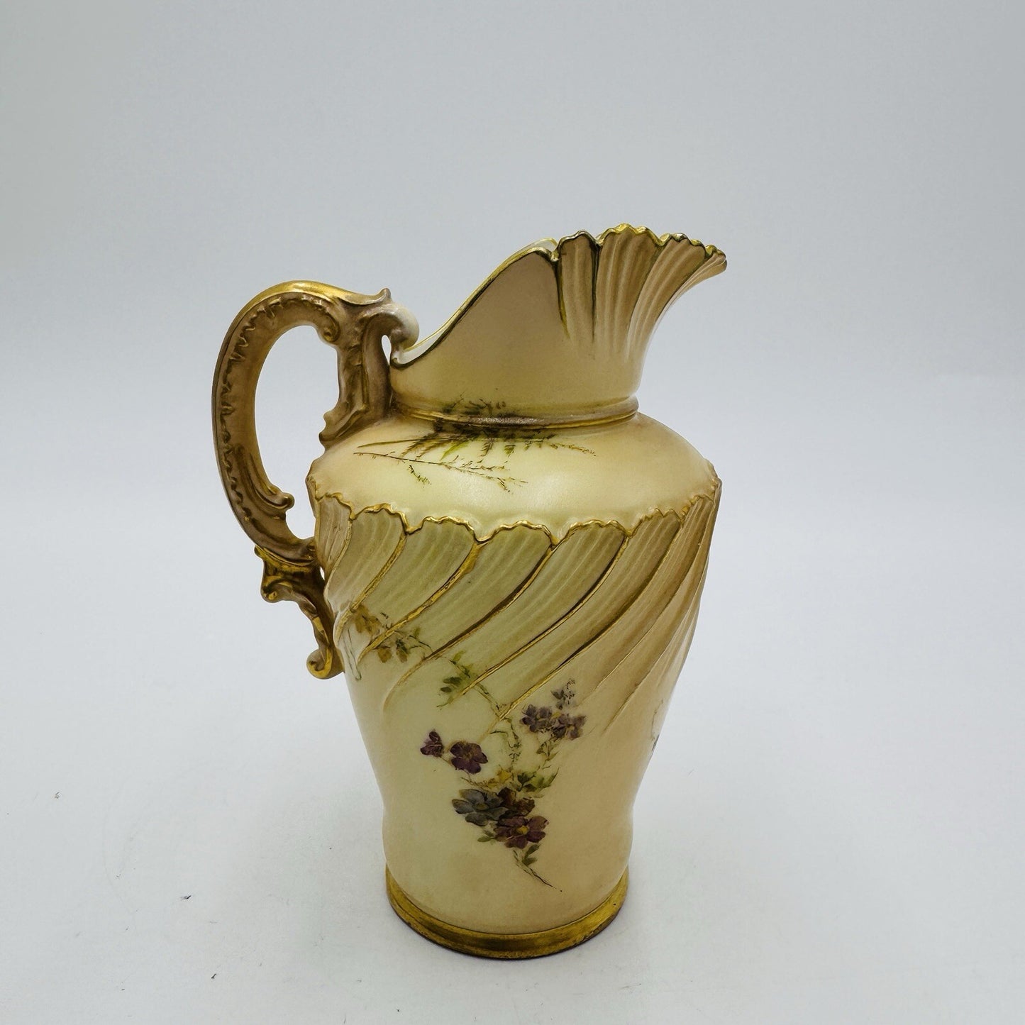 Antique Royal Worcester #1652 Blush Ivory English Porcelain Gilt Floral Mini 5in