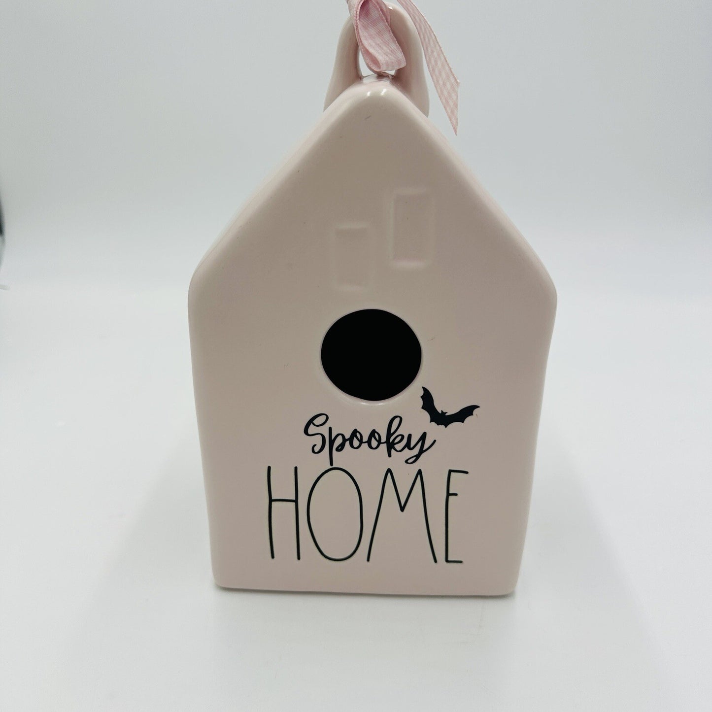 Rae Dunn Spooky Home Ceramic Bird House Bat 8”Halloween Artisan Pink Rare
