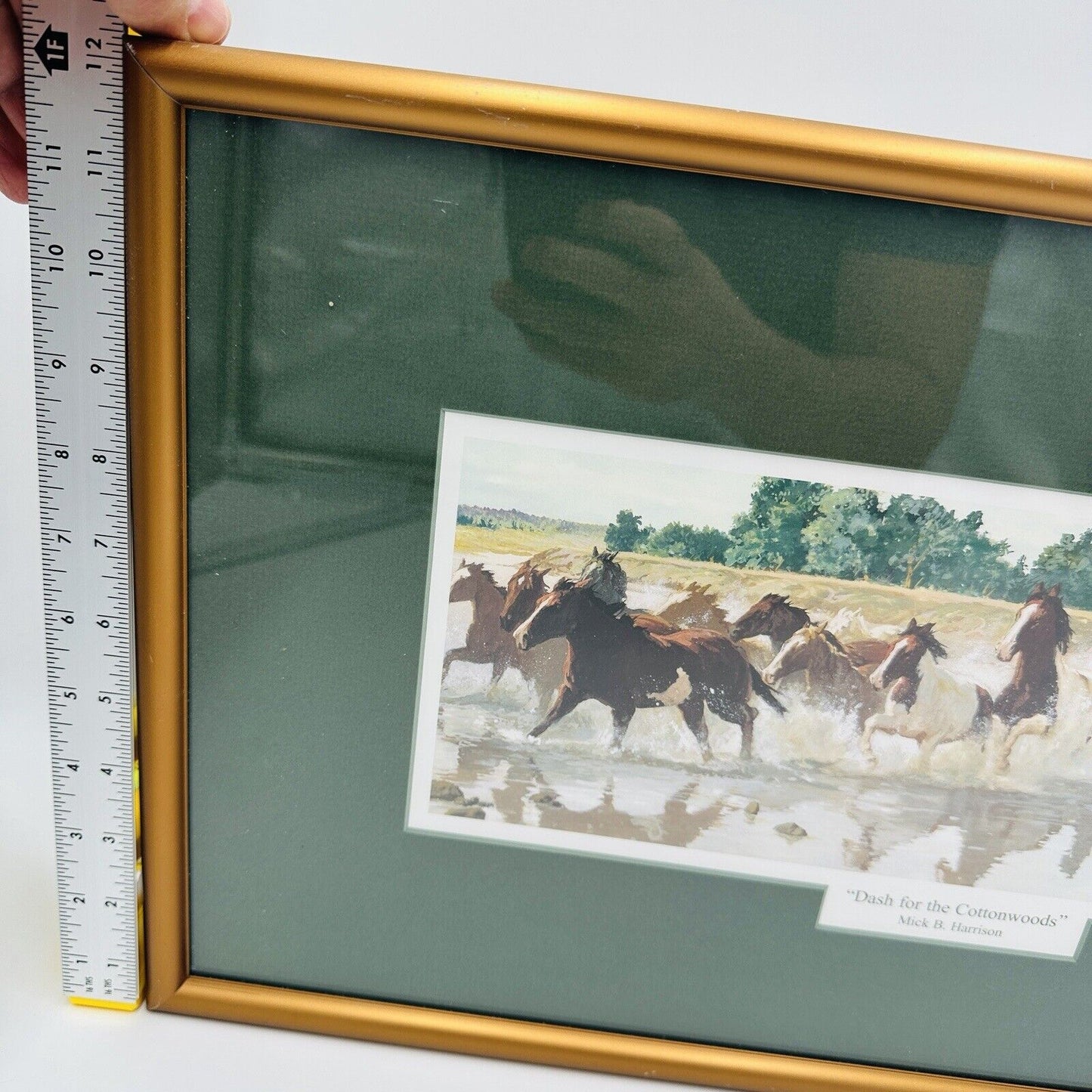 Mick B. Harrison Horses Print Frame Dash For The Cottonwoods Signed COA Wall Art