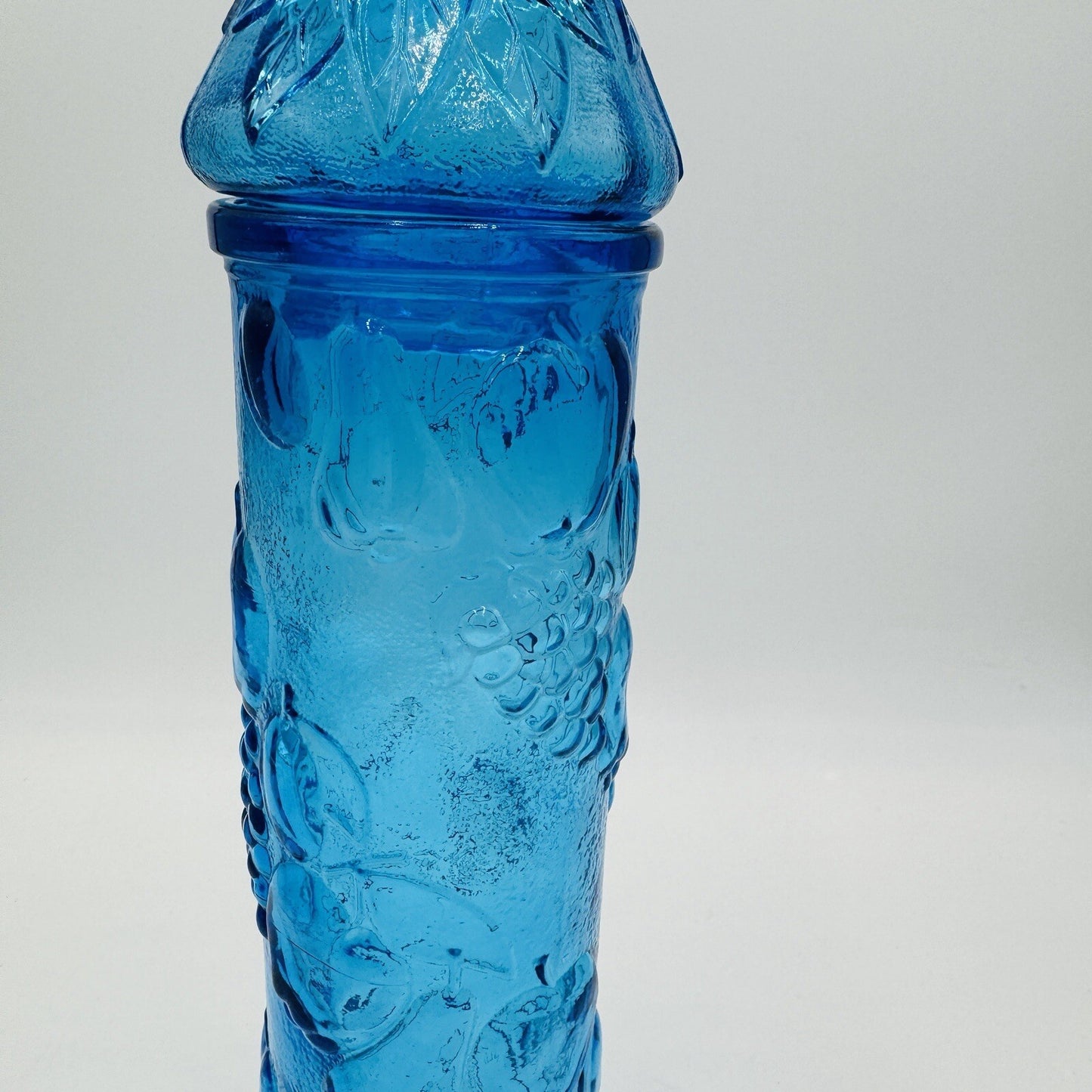 Vintage MCM Empoli Harvest Fruit Blue Embossed Apothecary Jar with Lid 17in