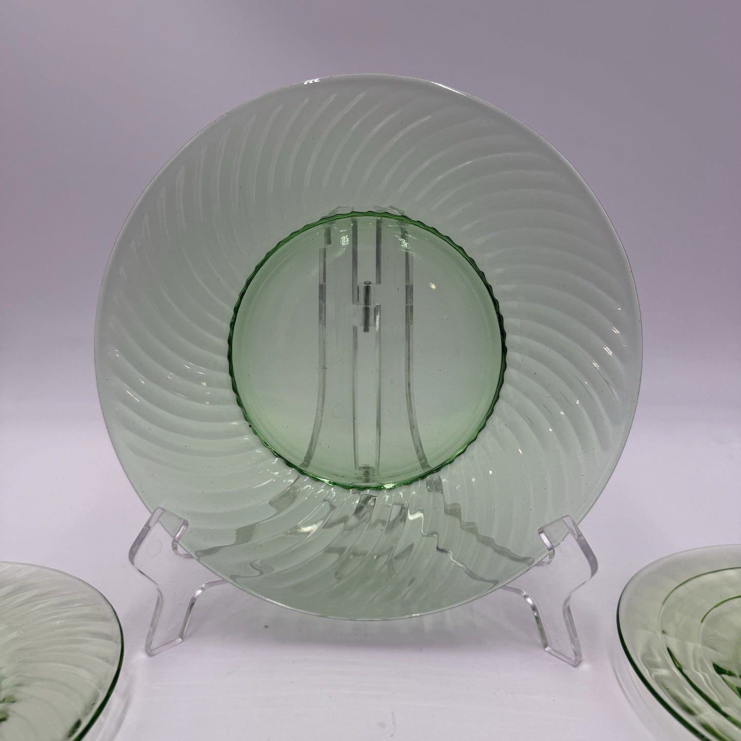 Anchor Hocking Green Swirl Depression Glass 1930’s Plates 6”& 8” Uranium Set 5