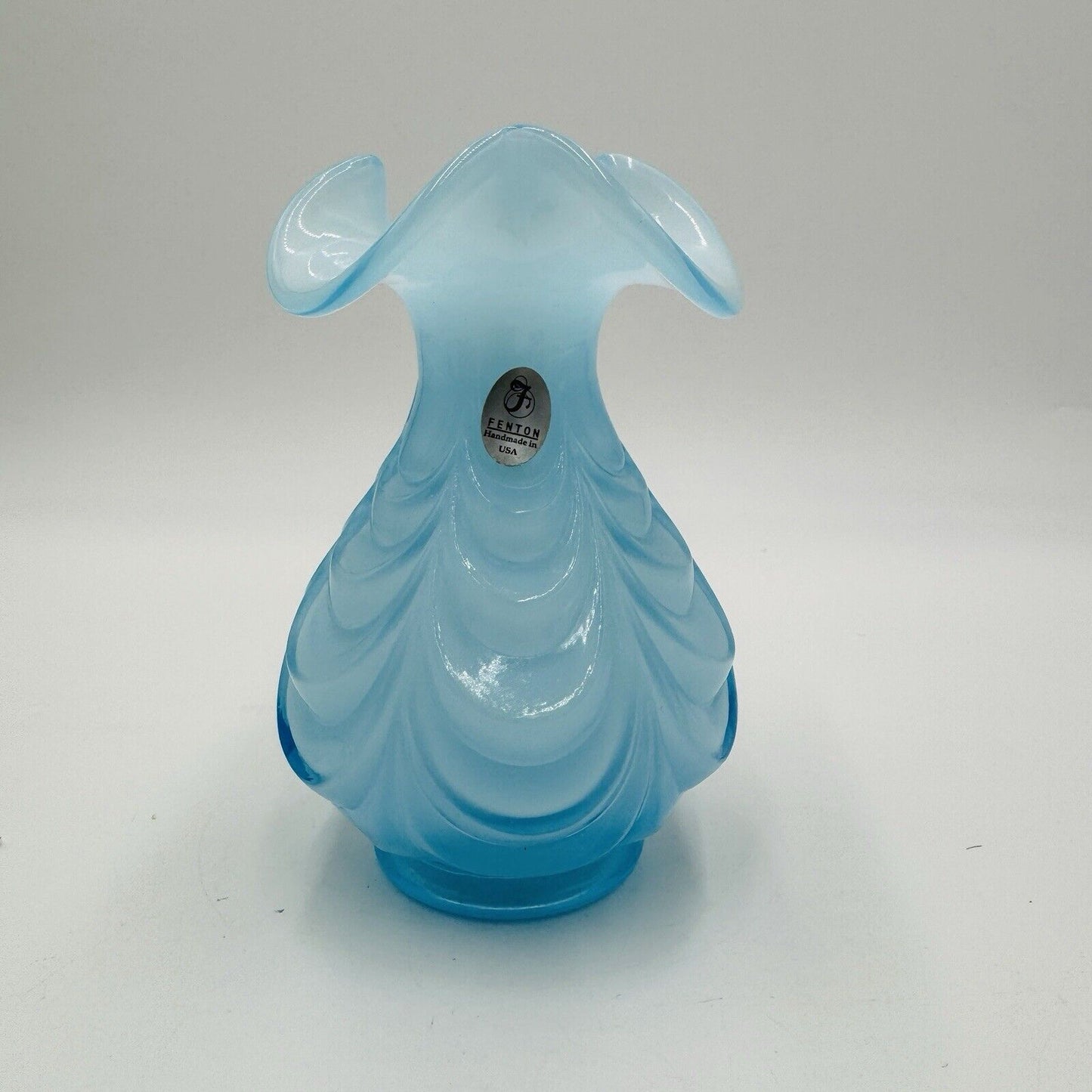 Fenton Art Glass Blue Drapery Small Vase MCM 6” Vintage USA Rare