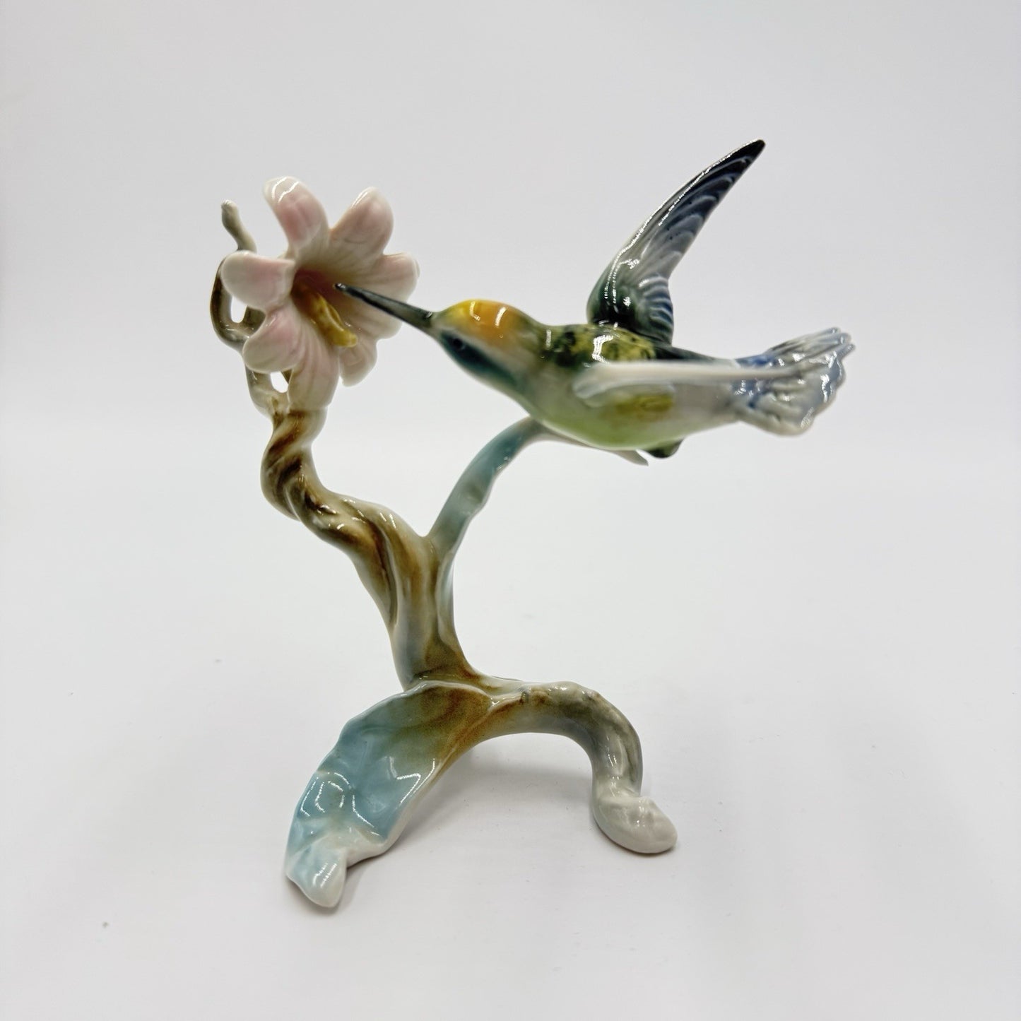 Antique Alka Kaiser Bochmann Hummingbird at Flower Blossom Glossy Figurine 323