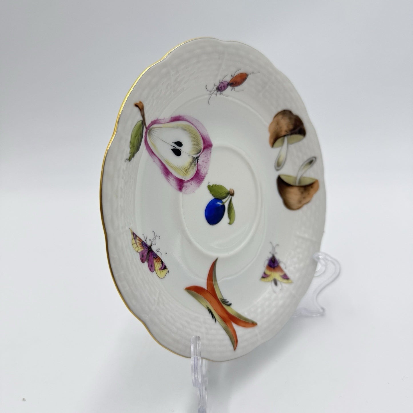 Antique 1930 Herend Hungary Porcelain Market Garden Tea Saucer Hand Painted