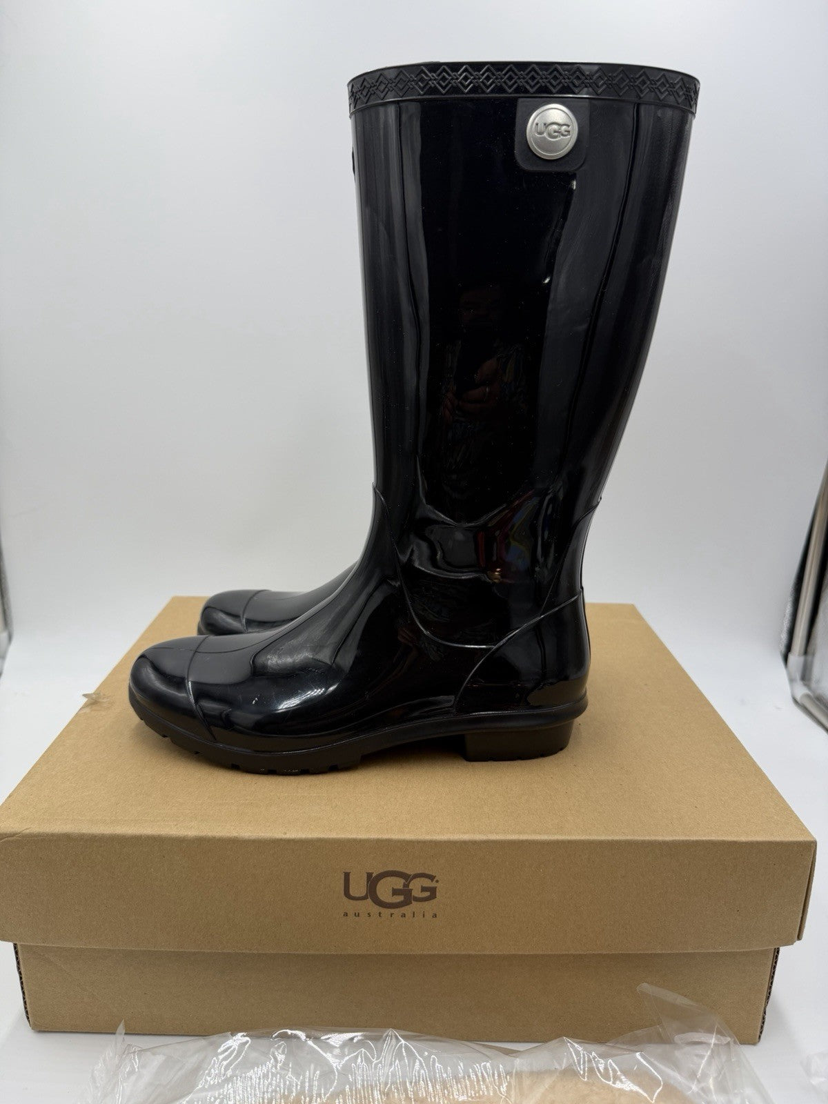 UGG Womens Black Waterproof Pull On Knee High Rain Boots Rubber Aussie Size 8
