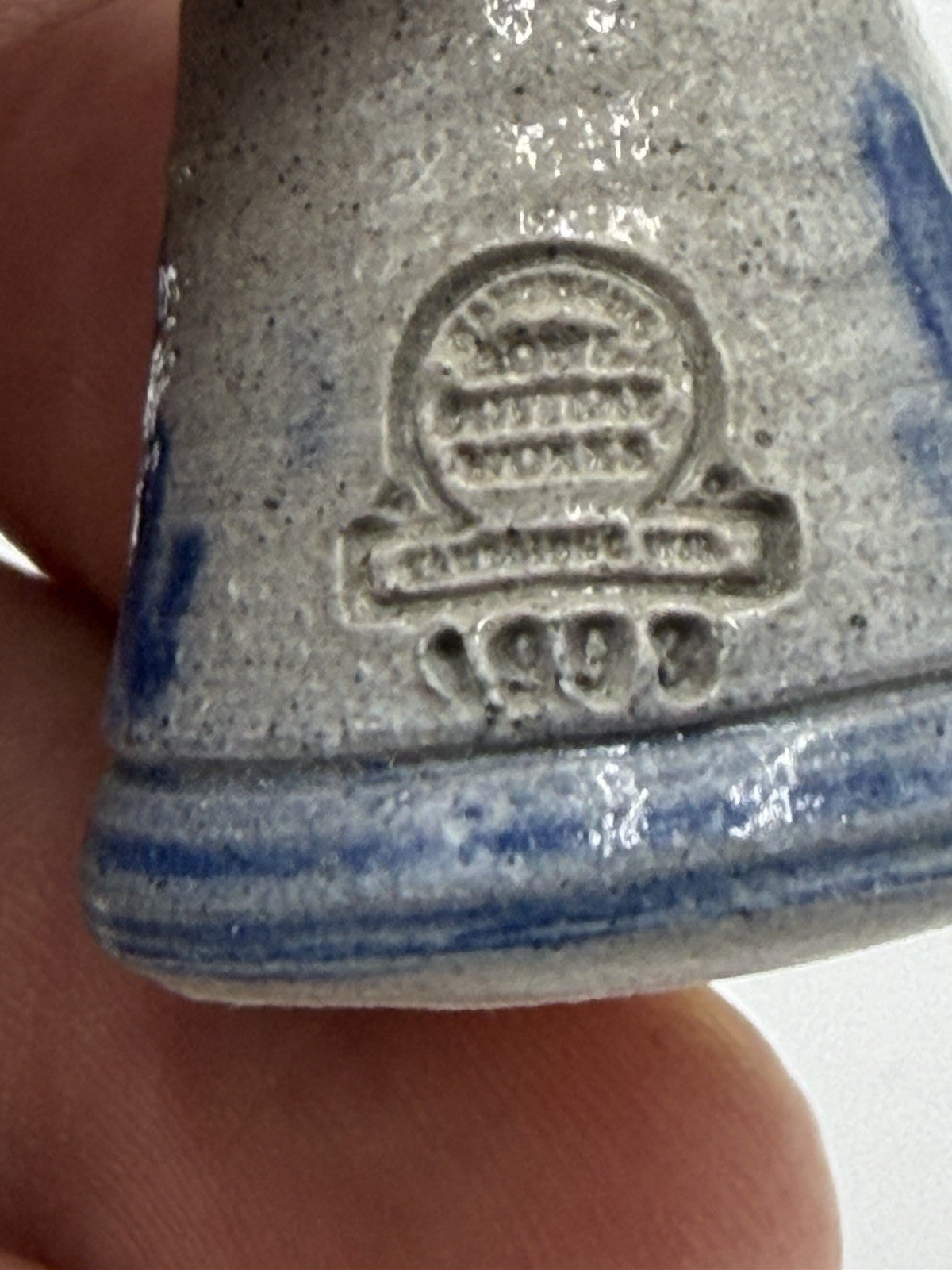 Rowe Pottery Works Miniature Salt Glaze Blue Candle Stick Dollhouse Figurine 2”
