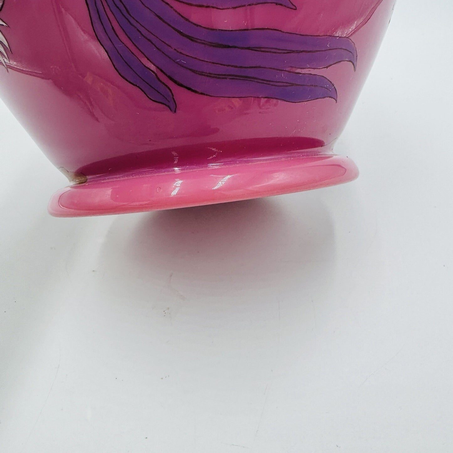Victorian aesthetic pink opaline glass vase Roosters Fighting Daisies Large Rare
