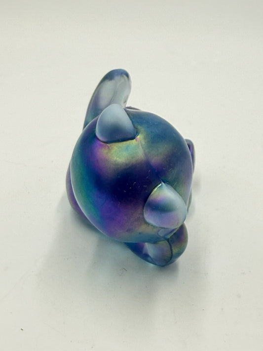 Fenton Art Glass Iridescent Opalescent Misty Blue Glass Laying Bear Figurine