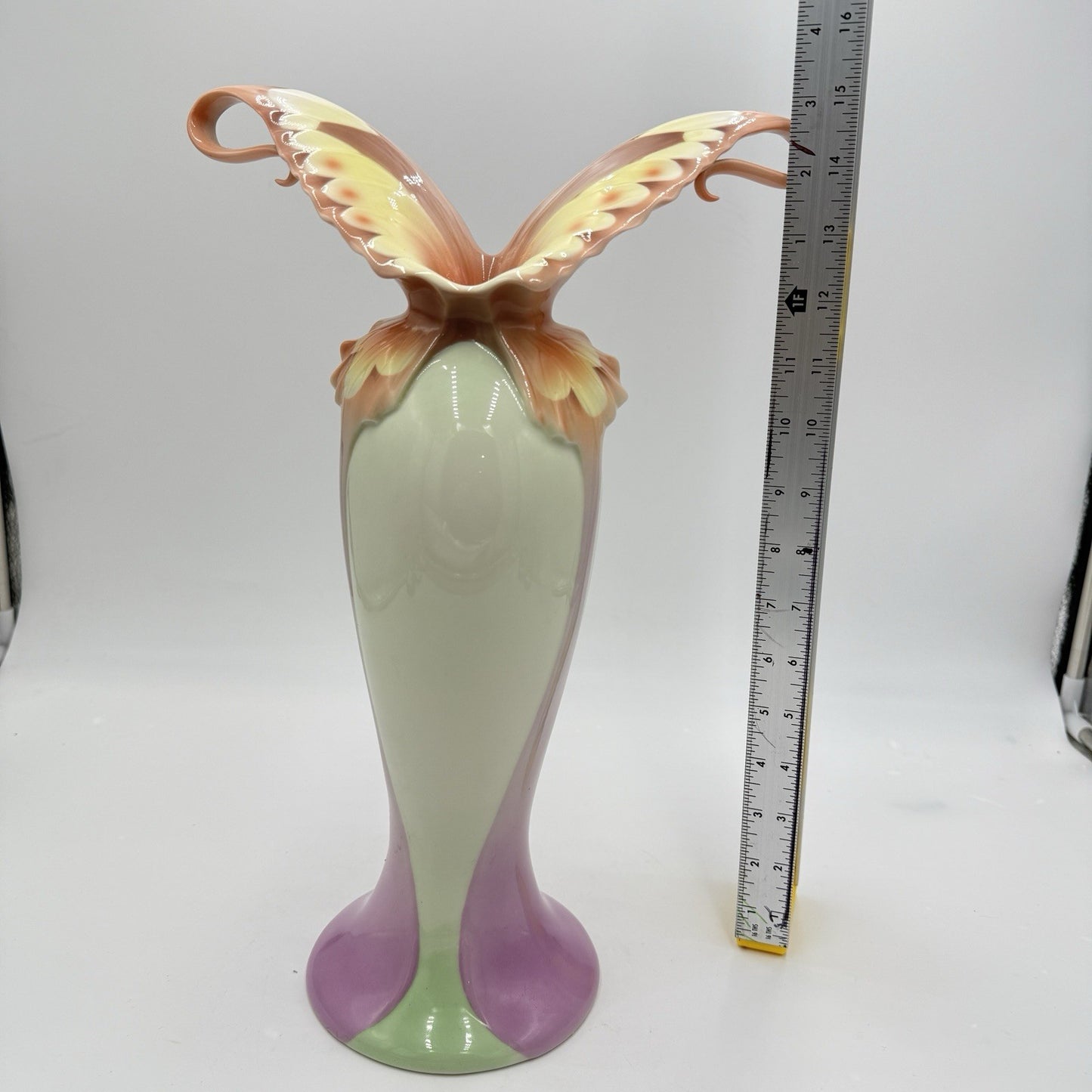 FRANZ porcelain 15 1/2” Papillon-Butterfly Collection Vase-Spread Wings