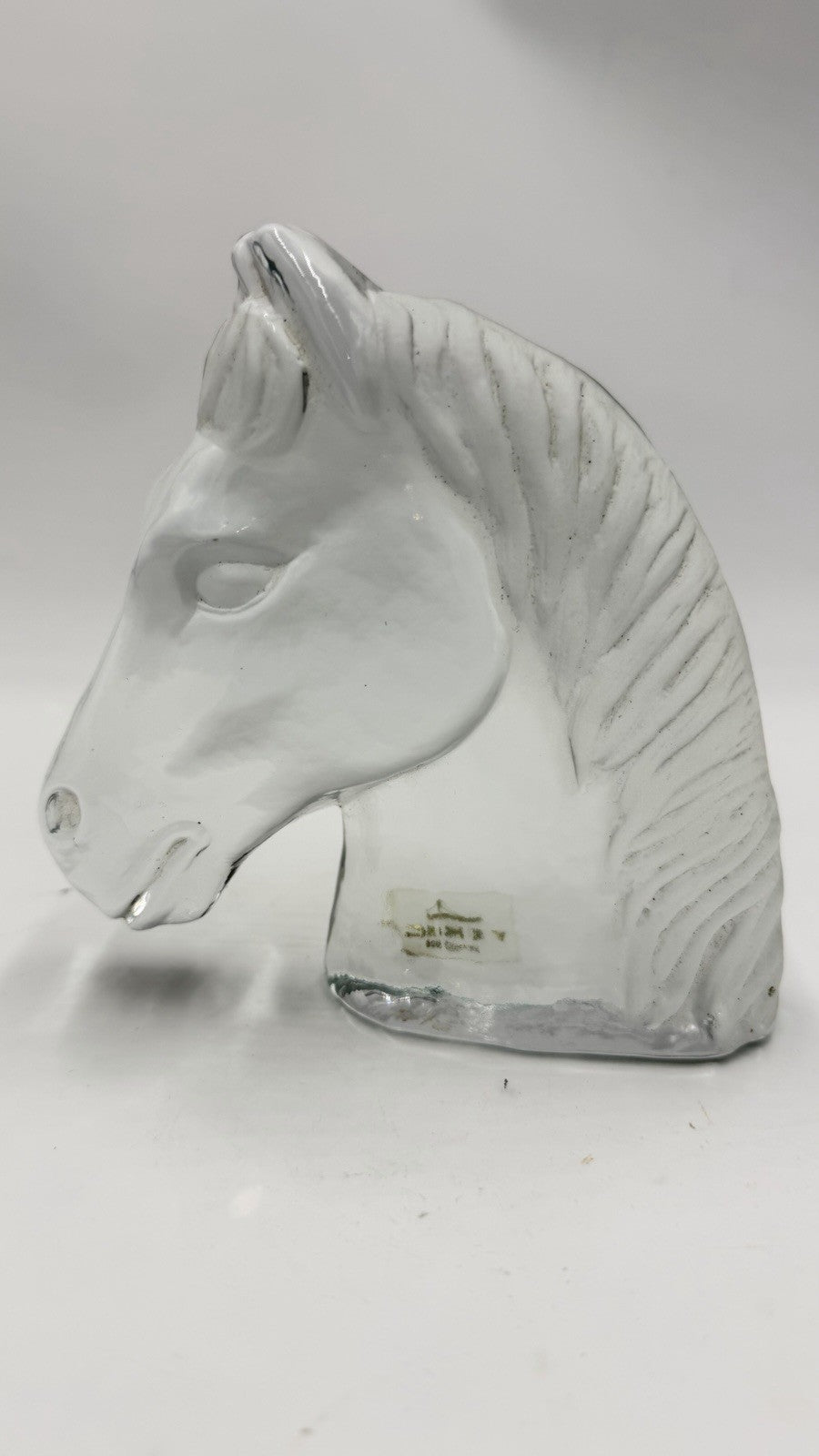 Viking Art Glass Horse Head Frosted Clear Bookend Paperweight Figurine 5.5”