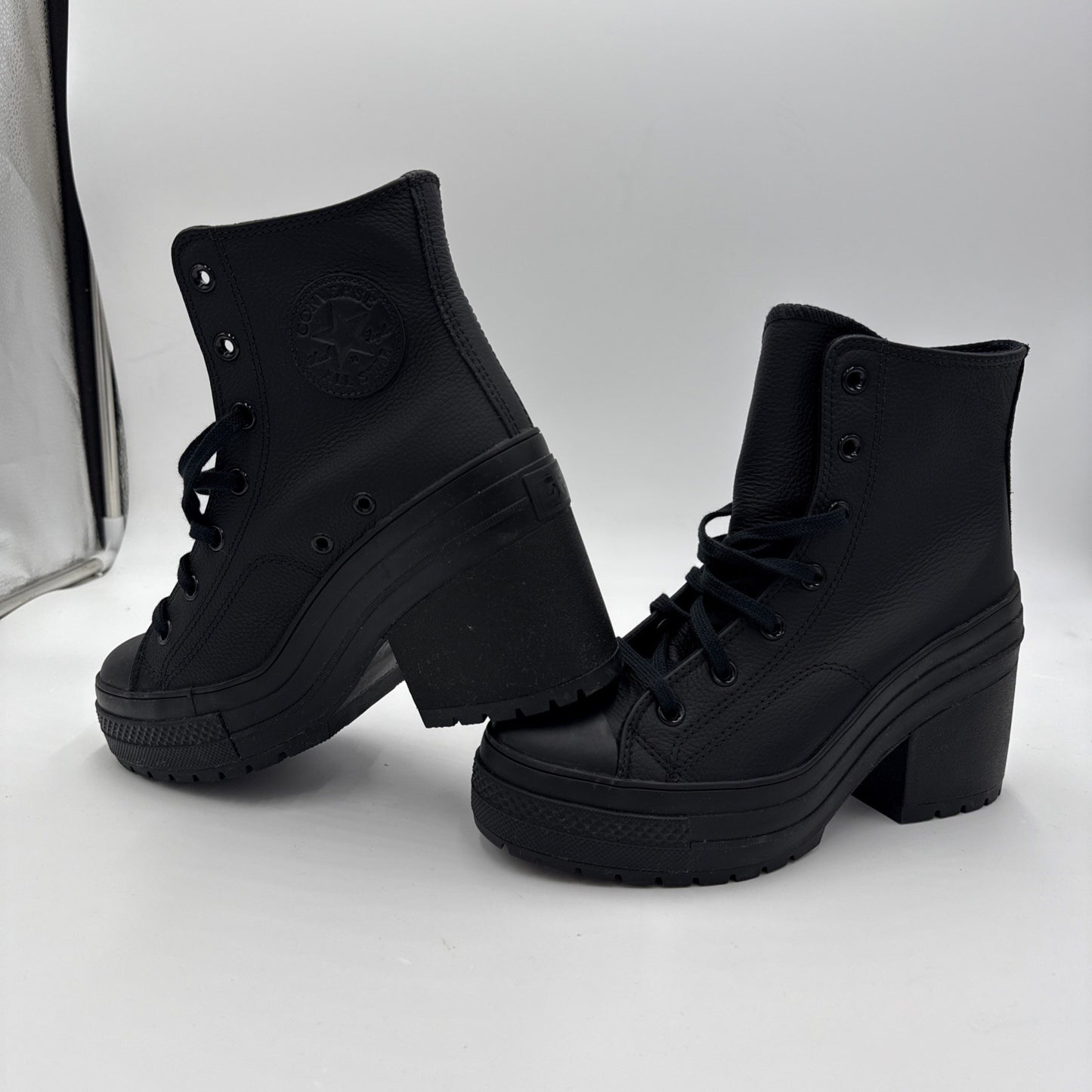 CONVERSE Chuck 70 De Luxe Heel Leather Boots Shoes A06145C Size 9 Women Black