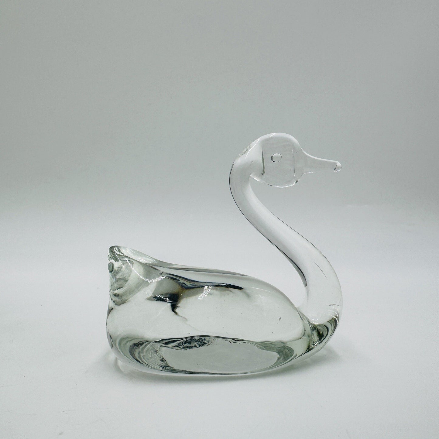 Viking Swan Figurines Art Glass Green Avocado Clear Vintage MCM Set 3 Pieces