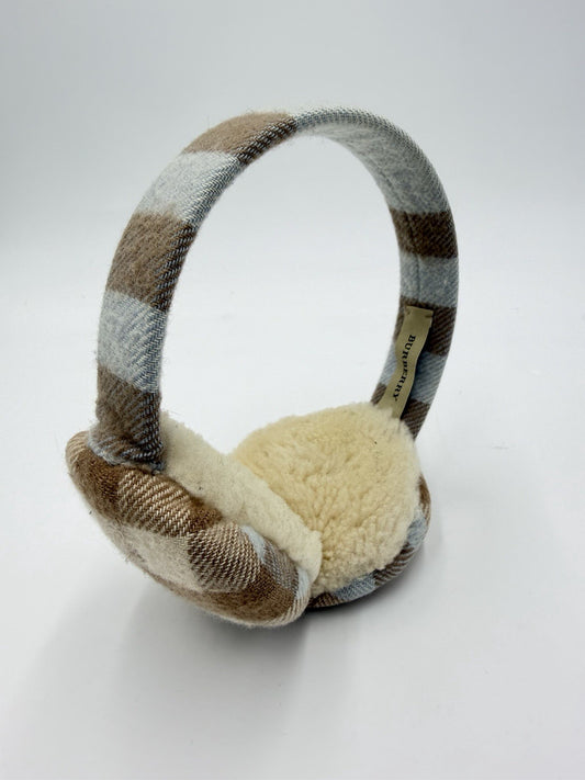Burberry Earmuffs Cashmere Tan Classic Check Small Kids Light Blue London Englan