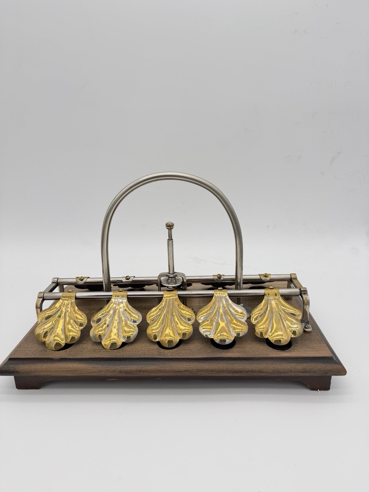 Antique English egg boiling rack & breakfast server Ginkgo Leaf Spring Clips