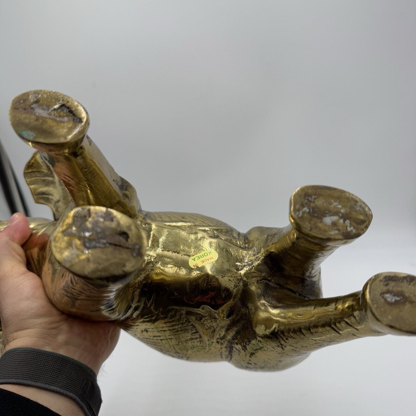 Solid Brass Elephant Sculpture Large 15” Tall Trunk Up Made In Korea Gold Heavy