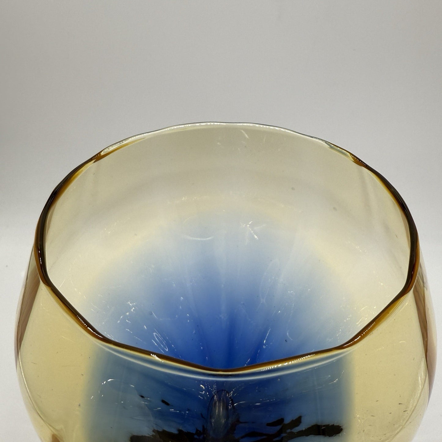 MCM Italian Empoli art Glass Apothecary Jar multicolor amber blue compote 16”